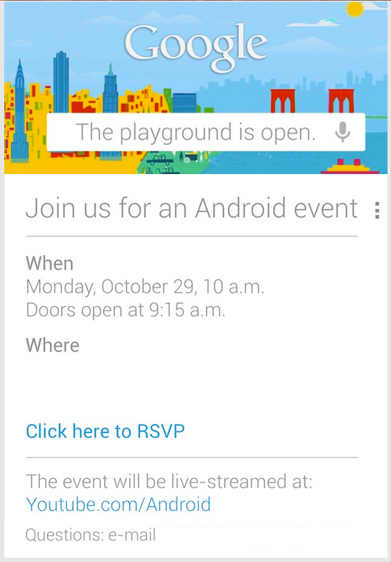 Undangan Google Untuk Acara Android di NYC